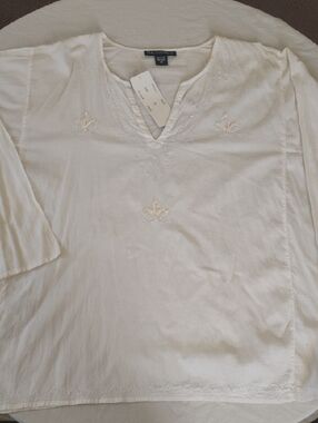 Women's White Embroidered V-Neck Tunic Sz 3X